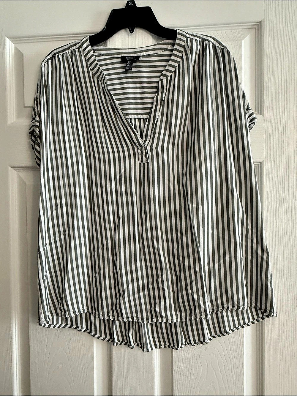 Jones New York Signature Striped Rayon Blouse Gray & White XL